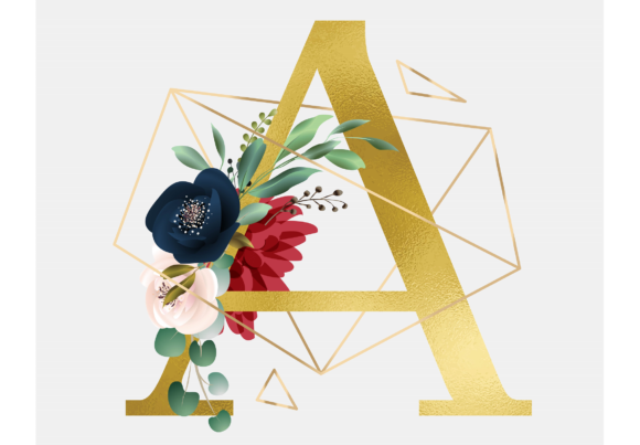 Alphabet a Floral Wreath Golden Foil and Graphic Templates