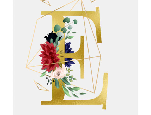 Alphabet E Floral Wreath Golden Foil and Graphic Templates