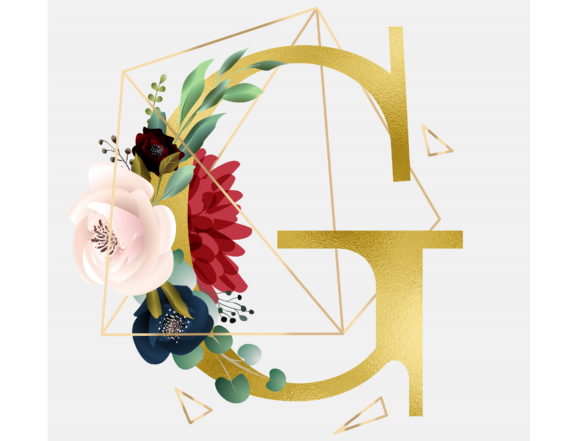 Alphabet G Floral Wreath Golden Foil and Graphic Templates