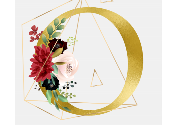 Alphabet O Floral Wreath Golden Foil and Graphic Templates