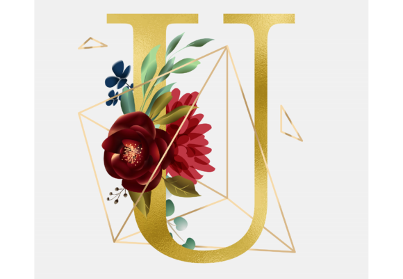 Alphabet U Floral Wreath Golden Foil and Graphic Templates