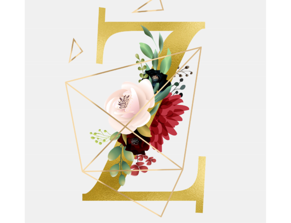 Alphabet Z Floral Wreath Golden Foil and Graphic Templates
