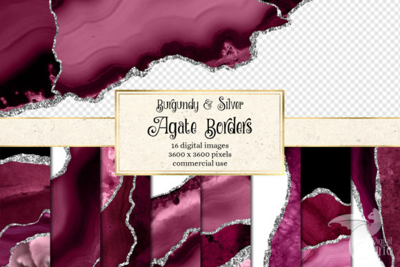 Burgundy and Silver Agate Borders for Textures