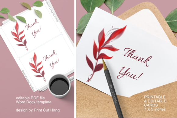 Cards with Red Fall Foliage Editable and Print Templates