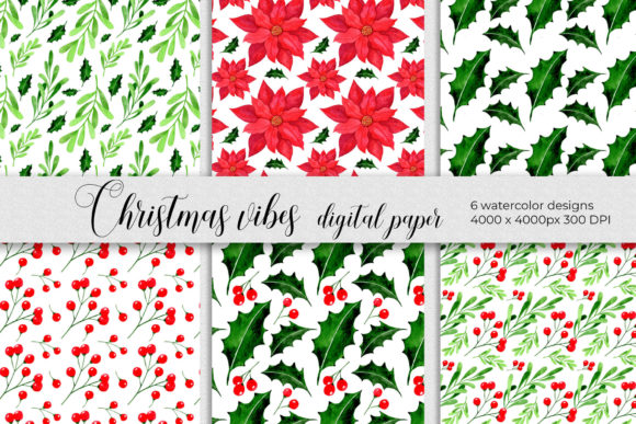 Christmas Digital Papers. Winter Plants Patterns