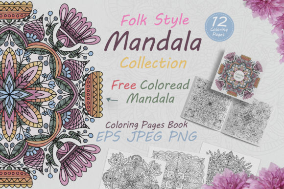 Collection of Mandala in Folk Style and Coloring Pages Amp