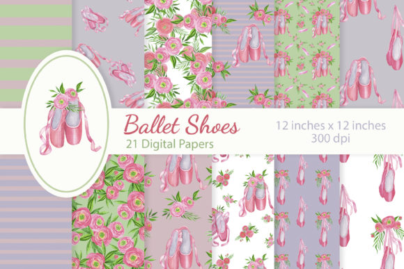 Floral Ballet Shoes Digital Papers Set