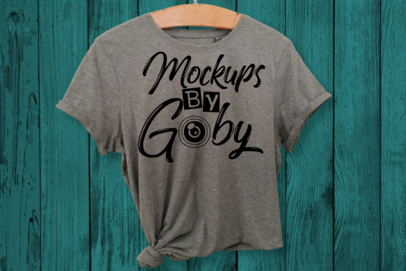 Hanging Gray Shirt Mock Up, Green Backgr T-Shirts