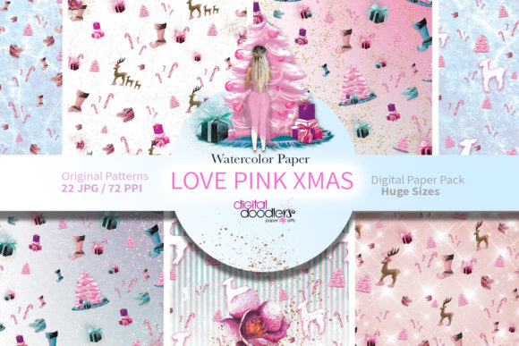 Love Pink Xmas Digital Paper and Patterns