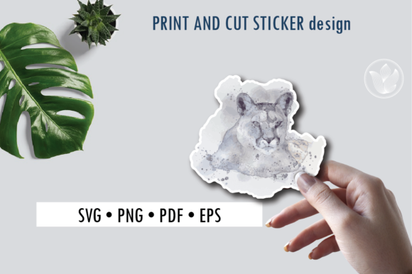 Mountain Lion Svg Cut Sticker, Watercolo Crafts
