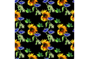 Pattern with Sunflower and Anemones