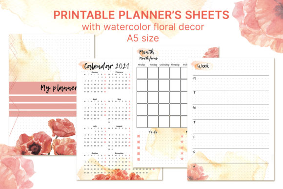 Printable Undated Planner Sheets A5 and Print Templates