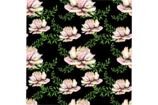 Seamless Peonies Pattern on Black and Patterns