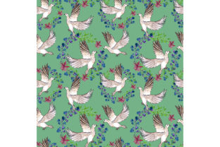 Spring Seamless Pattern with Doves and Patterns