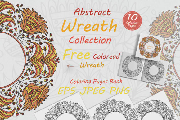 Wreath Drawn with Flowers in Folk Style & Coloring Pages Amp
